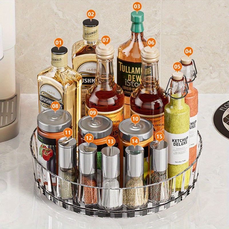 Spice Rack Organizer with 360 Degree Rotation, Countertop Storage Tray for Seasonings and Condiments, Sliding Plastic Shelf for Home, Restaurant, or Cosmetics Organization - 1 Piece