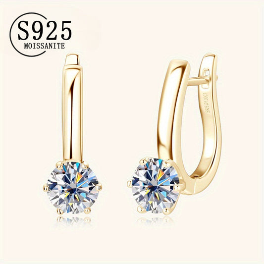 These stylish 925 Sterling Silver Moissanite Classic Six-claw Earrings are versatile and fashionable. They have a simple design with a hip-hop rock style, giving them a light luxury feel. These earrings are perfect for those who have a niche for romantic