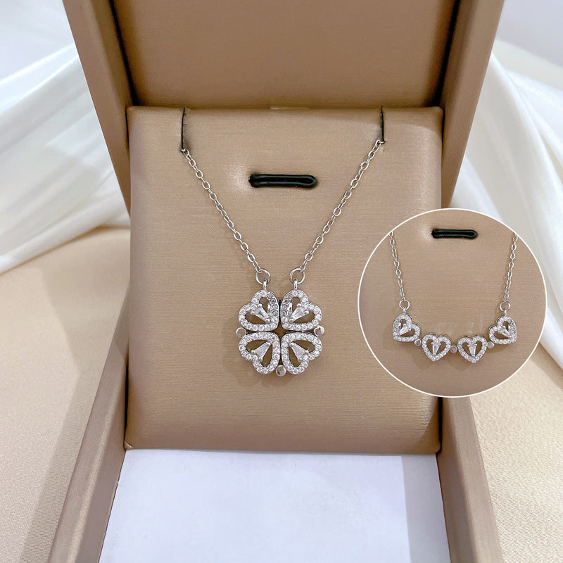 Stylish necklace with four-leaf clover pendant in three colors for women.