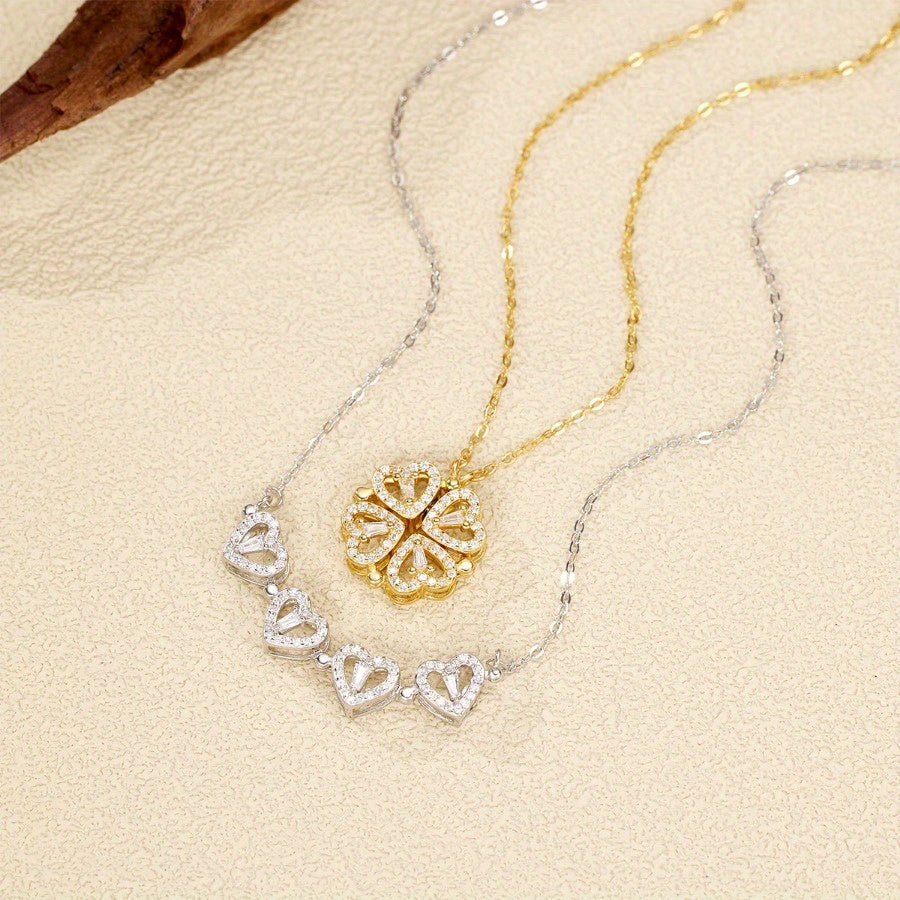 Stylish necklace with four-leaf clover pendant in three colors for women.