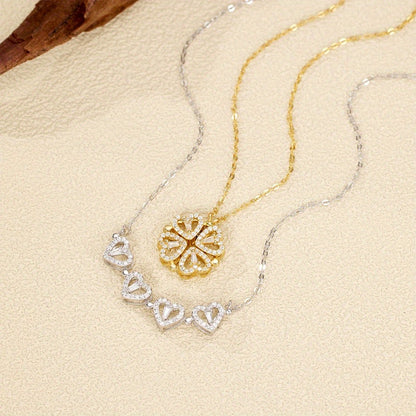 Stylish necklace with four-leaf clover pendant in three colors for women.