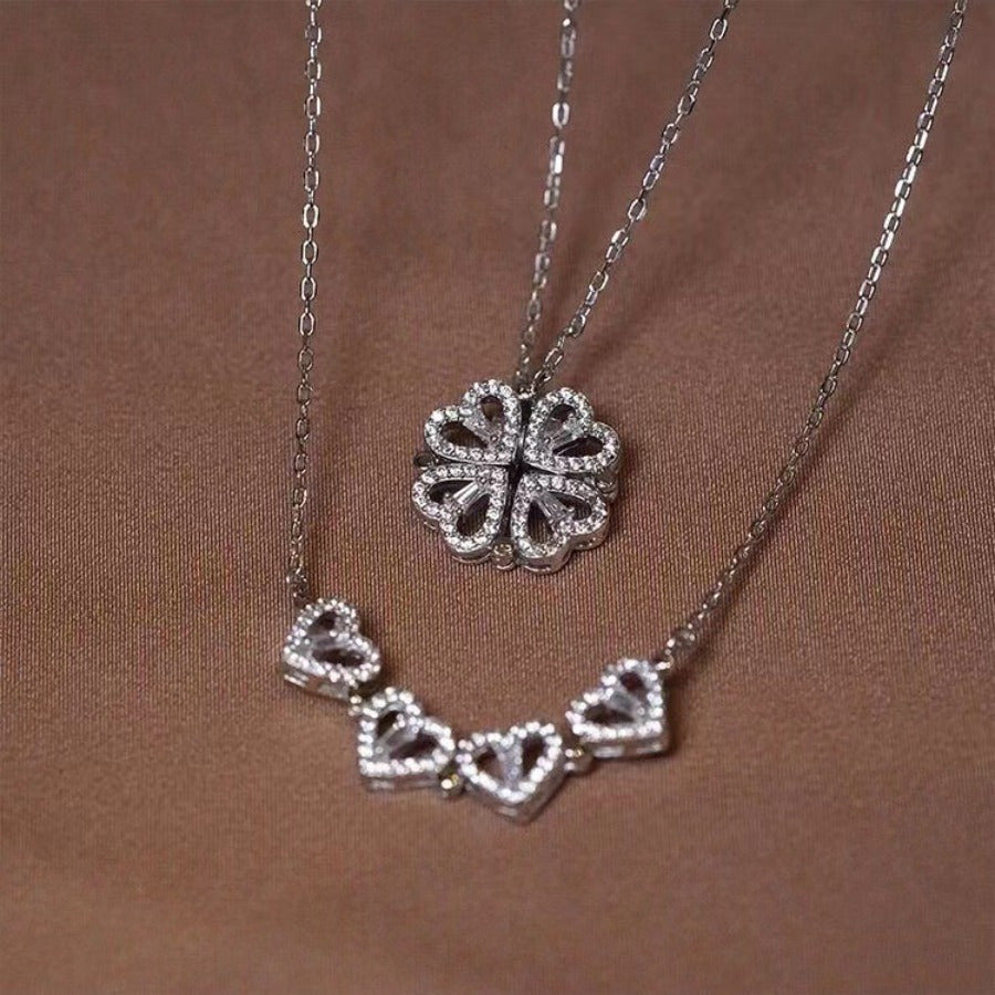 Stylish necklace with four-leaf clover pendant in three colors for women.