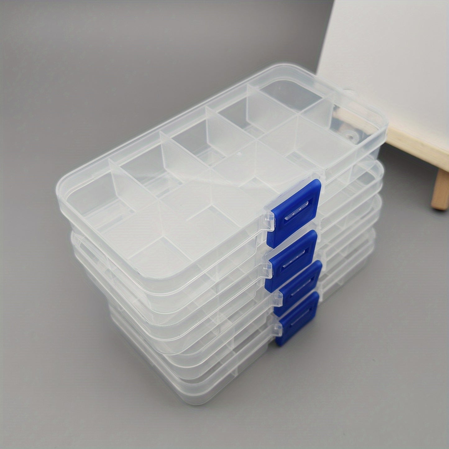 4 Ultra-Portable Clear Bead Organizer Cases with 10/15 Compartments for Jewelry, Rings & Small Parts - Durable, Space-Saving Design for Travel.