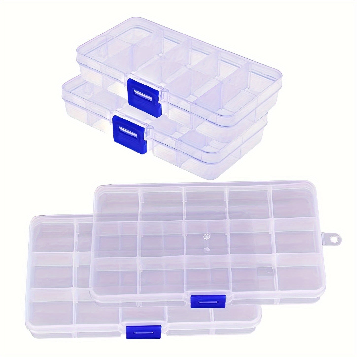 4 Ultra-Portable Clear Bead Organizer Cases with 10/15 Compartments for Jewelry, Rings & Small Parts - Durable, Space-Saving Design for Travel.