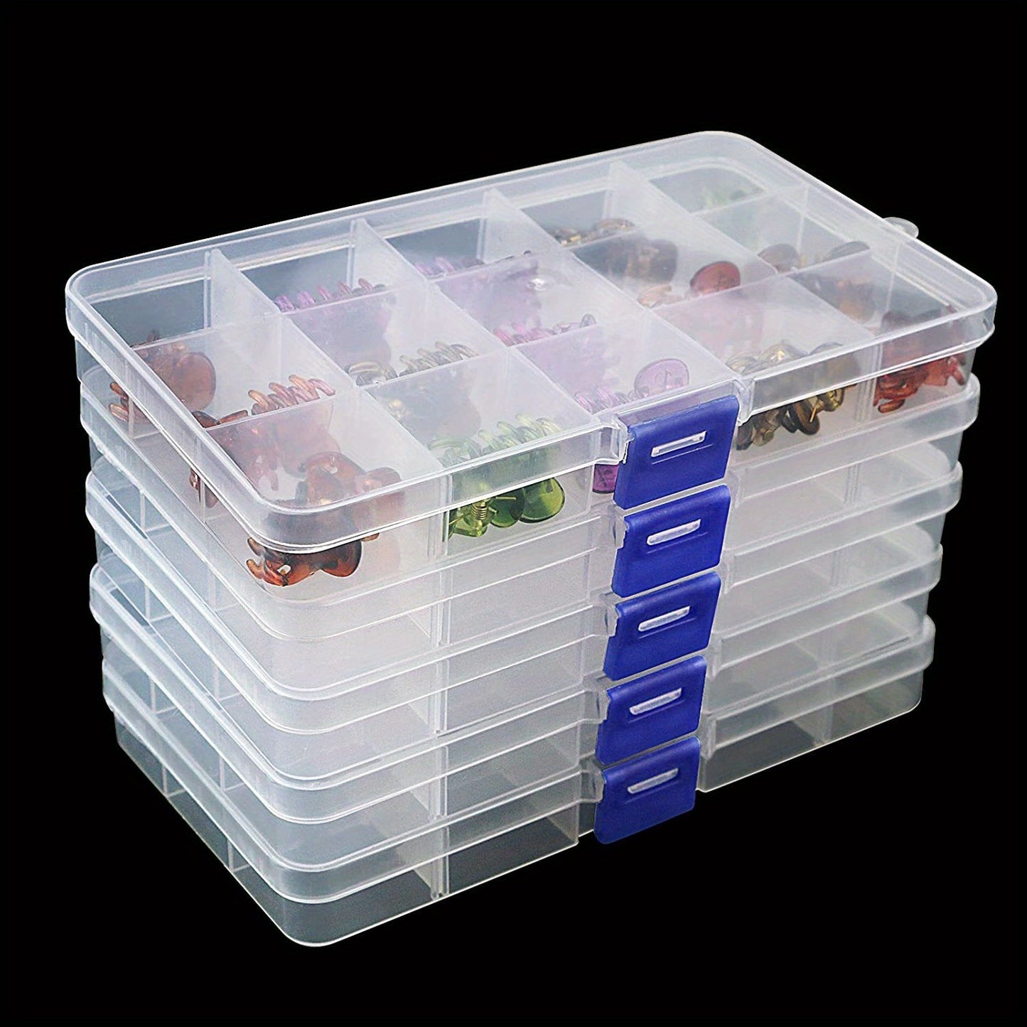 4 Ultra-Portable Clear Bead Organizer Cases with 10/15 Compartments for Jewelry, Rings & Small Parts - Durable, Space-Saving Design for Travel.