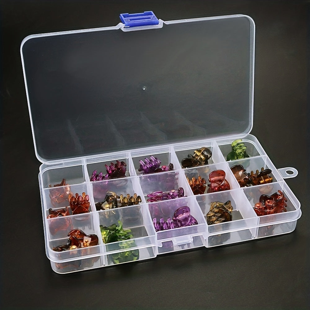 4 Ultra-Portable Clear Bead Organizer Cases with 10/15 Compartments for Jewelry, Rings & Small Parts - Durable, Space-Saving Design for Travel.