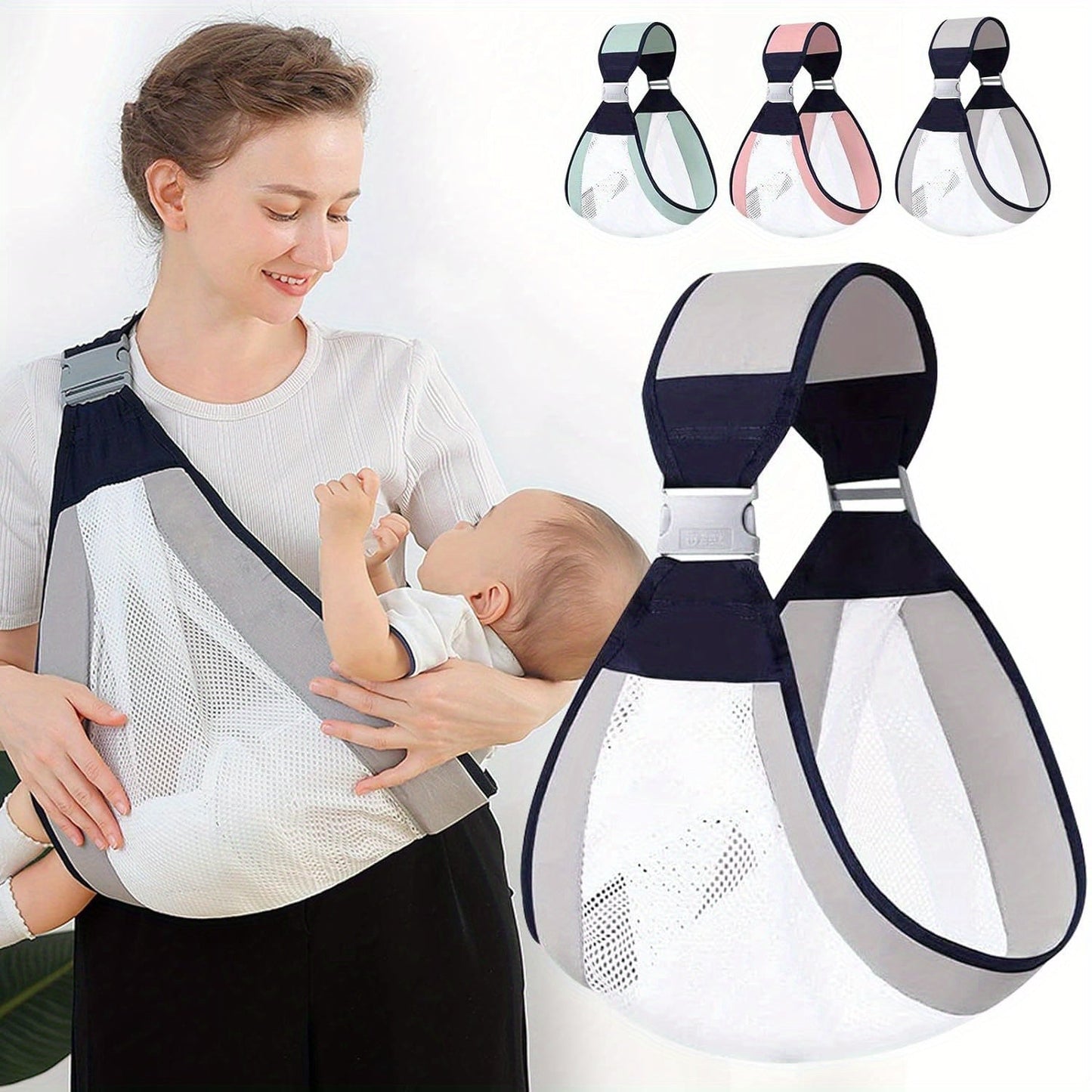 Grey Ergonomic Baby Carrier Sling, Adjustable Half-Wrap Hip Holder, Breathable Mesh Shoulder Support, Labor-Saving Design for Newborns to Toddlers up to 20.41KG - 1pc