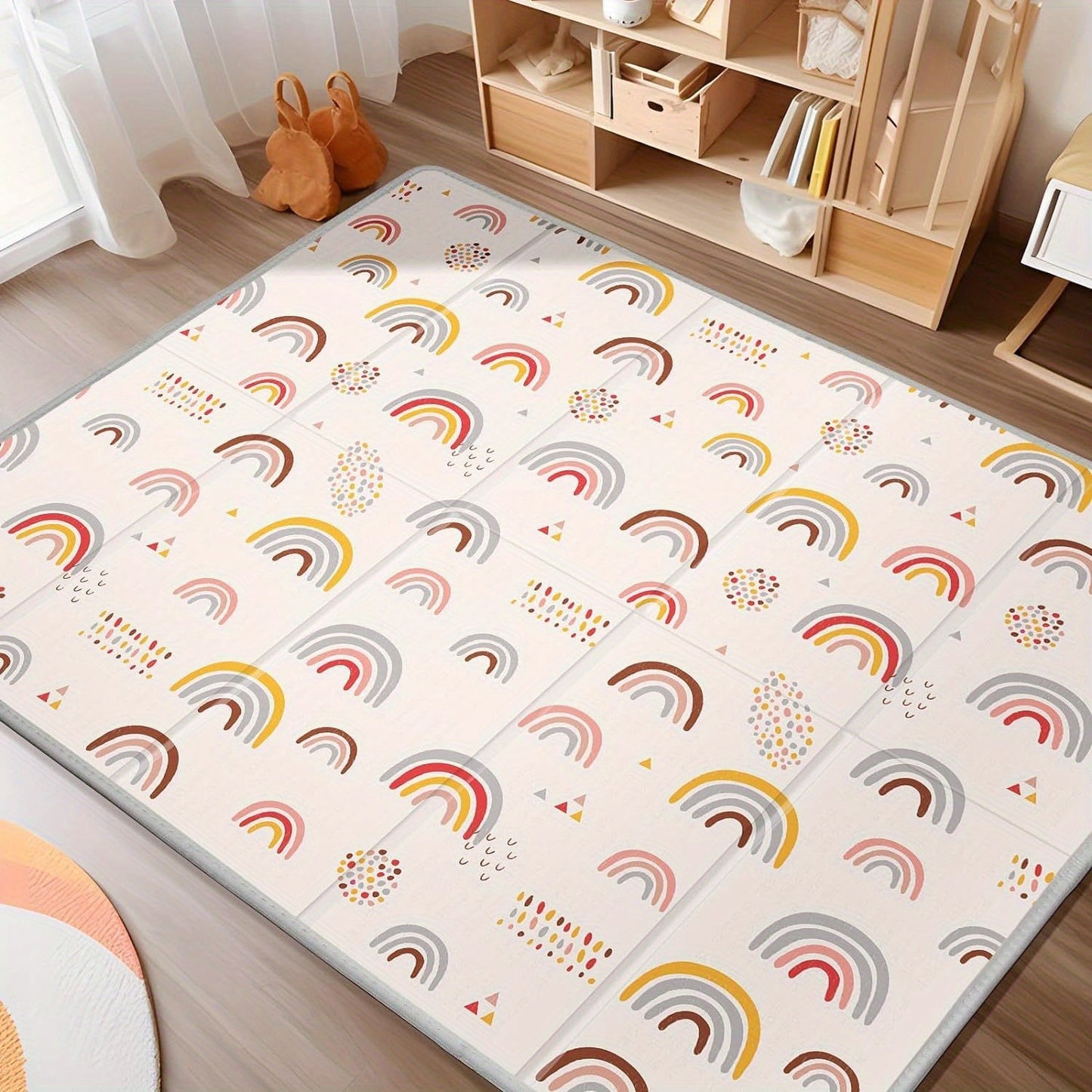 Extra Large Reversible Play Mat, 195.58cm x 177.8cm - Waterproof Non-Slip PE Crawling Mat with Soft Foam Cushion, Featuring Double Sided Designs of Rainbow & Stars, Koala & Stars, and Circles & Lines for Floor Play