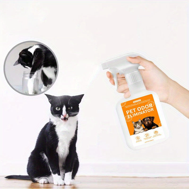 Enzymatic pet odor eliminator spray for dog and cat urine, stains, and smells. Can be used on carpets, upholstery, hardwood, tile, artificial grass, garbage cans, diaper pails, and laundry.