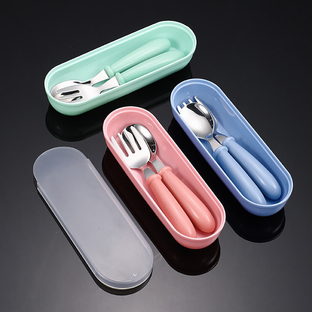 Stainless Steel Cutlery Set for Kids - Includes Fork, Spoon, and Storage Box - Round Handles, BPA-Free