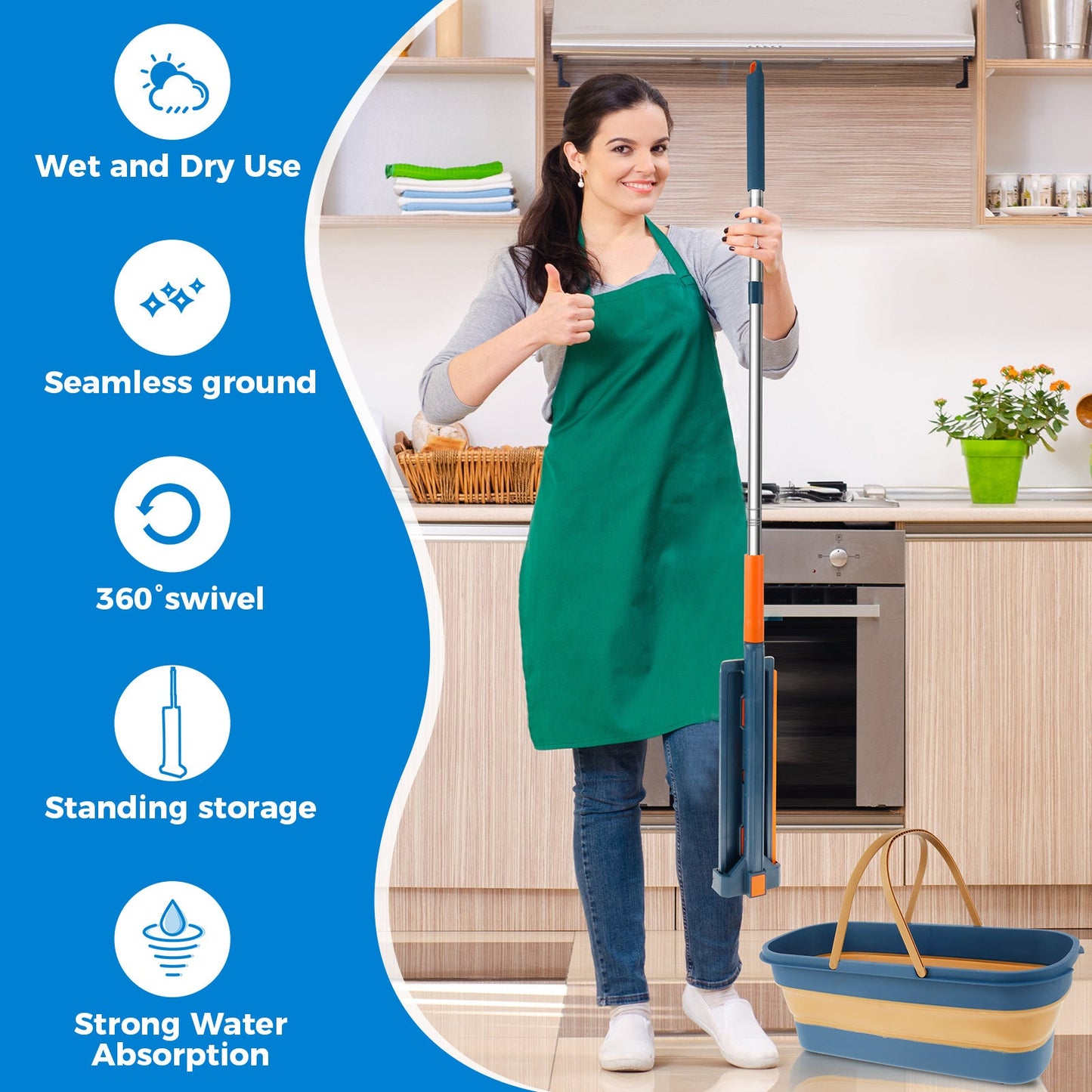 Home Cleaning Made Easy with 360° Rotating Microfiber Mop and Bucket Set - Hands-Free, Wet & Dry Use for Effortless Pet Hair Removal, Comes with Dewatering Scraper and 7 Pads