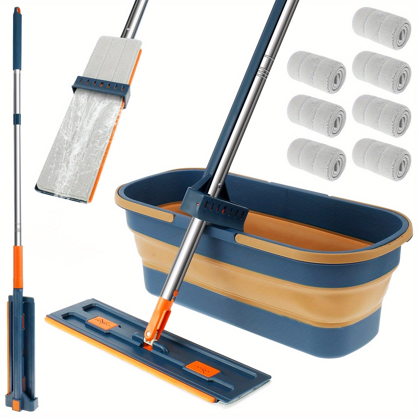 Home Cleaning Made Easy with 360° Rotating Microfiber Mop and Bucket Set - Hands-Free, Wet & Dry Use for Effortless Pet Hair Removal, Comes with Dewatering Scraper and 7 Pads