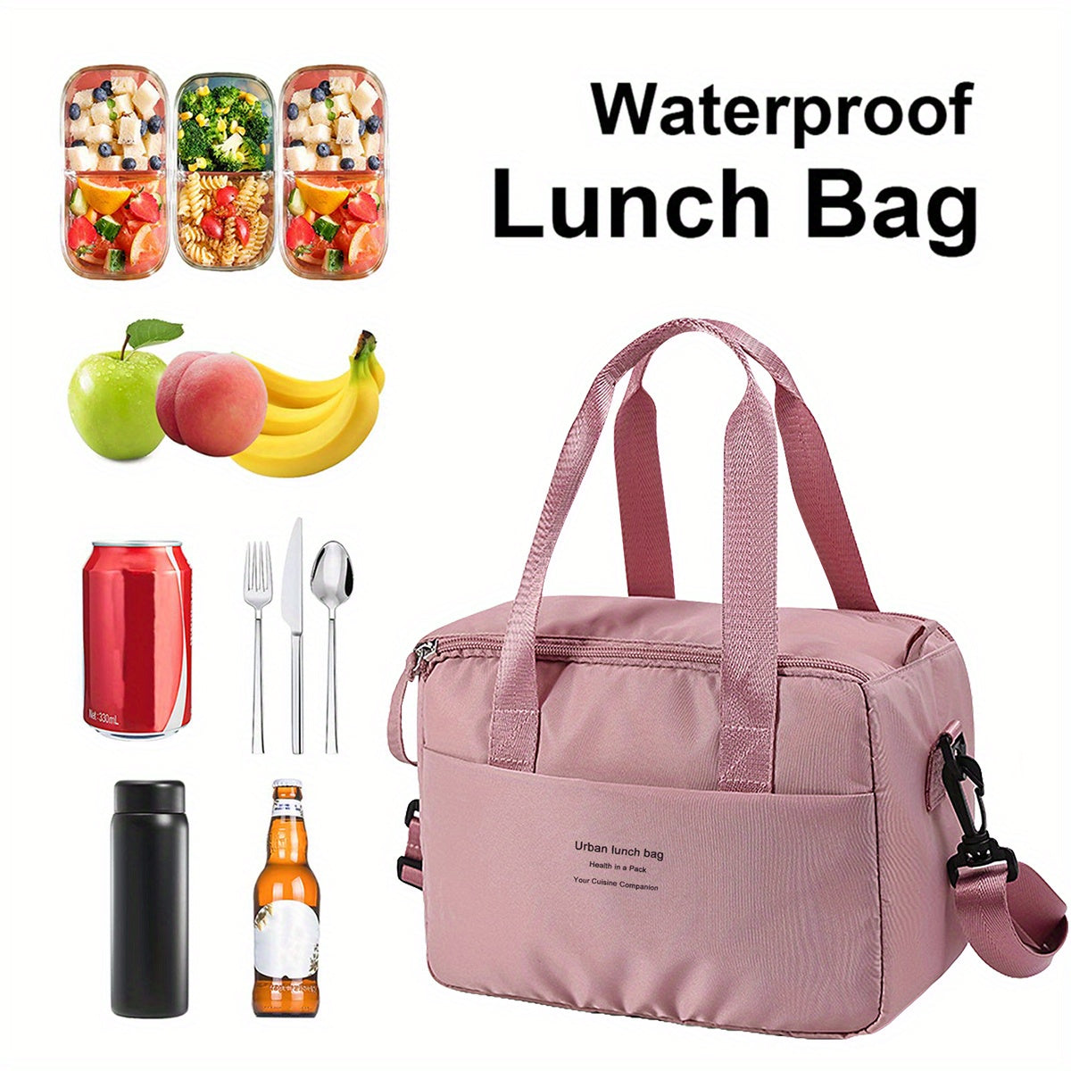 Insulated lunch bag made of durable Oxford cloth, keeps food thermal and fresh. Features a portable design, perfect for storing and organizing food on-the-go. Easy to clean by hand, with a convenient rectangle shape. Ideal for camping, picnics, or giving