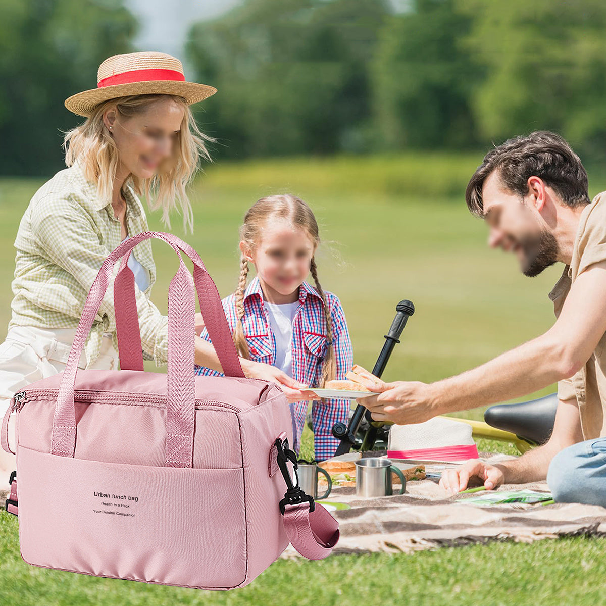 Insulated lunch bag made of durable Oxford cloth, keeps food thermal and fresh. Features a portable design, perfect for storing and organizing food on-the-go. Easy to clean by hand, with a convenient rectangle shape. Ideal for camping, picnics, or giving