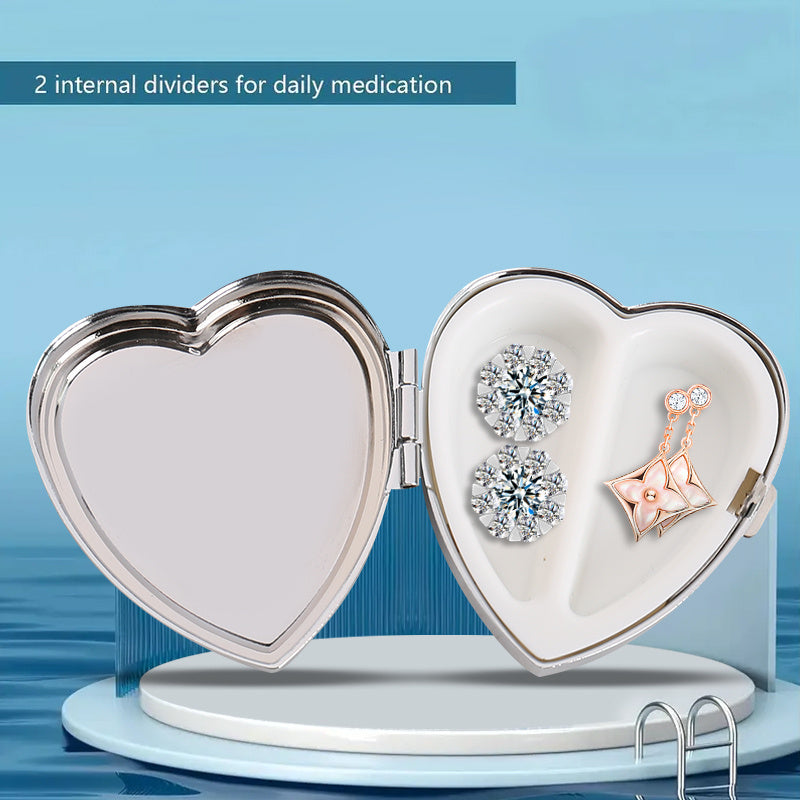 Lovely Heart-Shaped Two-Compartment Medicine Box featuring a Castle Design, Ideal for Travel or Everyday Use