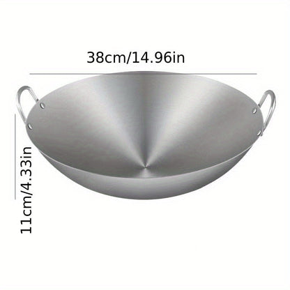 Durable Stainless Steel Wok with Convenient Handles, Compatible with Gas Stovetop and Induction Cooker, Essential Kitchen Cookware for Home Chefs, Includes Kitchen Utensils, Gadgets, and Accessories