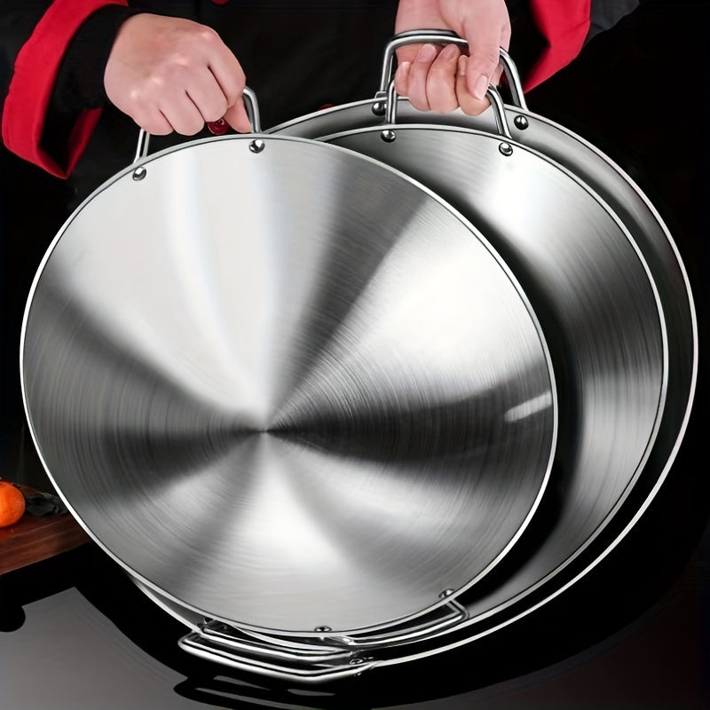 Durable Stainless Steel Wok with Convenient Handles, Compatible with Gas Stovetop and Induction Cooker, Essential Kitchen Cookware for Home Chefs, Includes Kitchen Utensils, Gadgets, and Accessories