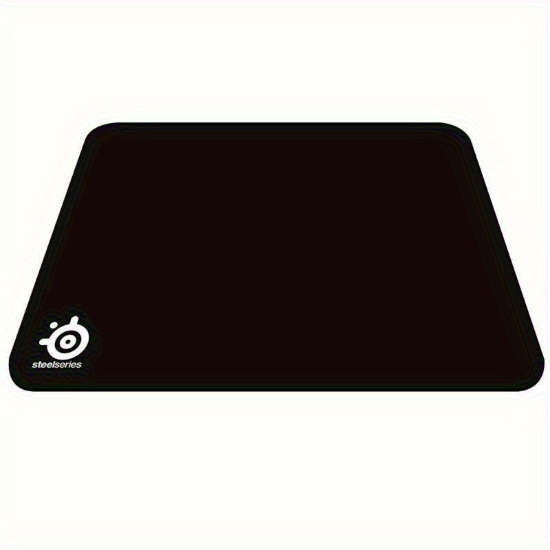 Black rubber mouse pad with ergonomic design for office and gaming use.