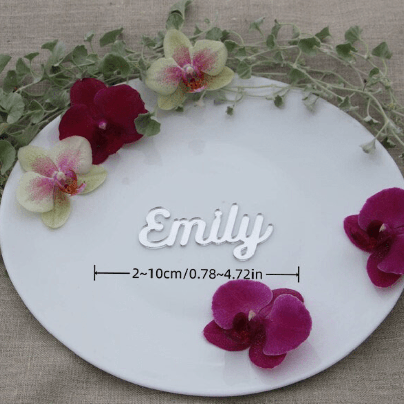 Customize your event with a personalized acrylic place card for weddings, birthday parties, and other special occasions. Make your table setting decor unique with a customizable guest name sign.