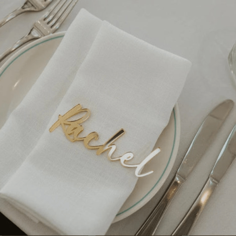 Customize your event with a personalized acrylic place card for weddings, birthday parties, and other special occasions. Make your table setting decor unique with a customizable guest name sign.