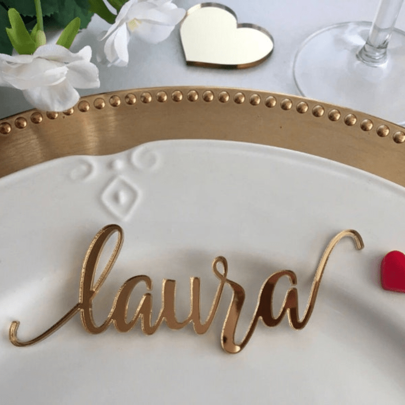 Customize your event with a personalized acrylic place card for weddings, birthday parties, and other special occasions. Make your table setting decor unique with a customizable guest name sign.