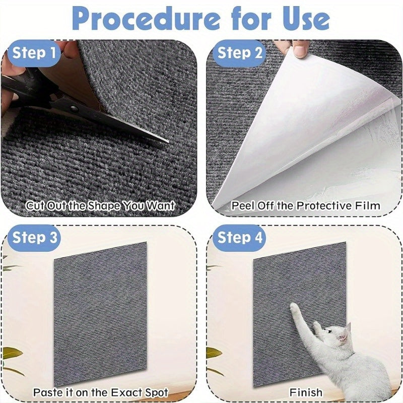 Self-adhesive scratch board in 5 colors, durable polyester, protects couch from cat scratches.