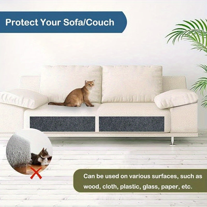 Self-adhesive scratch board in 5 colors, durable polyester, protects couch from cat scratches.