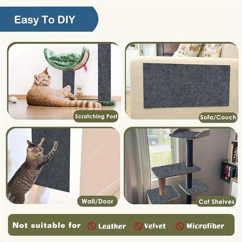 Self-adhesive scratch board in 5 colors, durable polyester, protects couch from cat scratches.