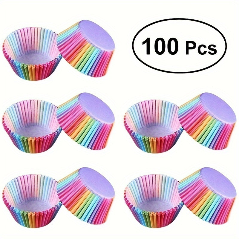 100 count Rainbow Disposable Muffin Cups - Bright Cupcake Liners for Baking, Ideal for Parties & Kitchen Decor