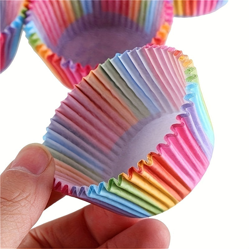 100 count Rainbow Disposable Muffin Cups - Bright Cupcake Liners for Baking, Ideal for Parties & Kitchen Decor