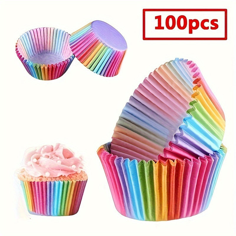 100 count Rainbow Disposable Muffin Cups - Bright Cupcake Liners for Baking, Ideal for Parties & Kitchen Decor