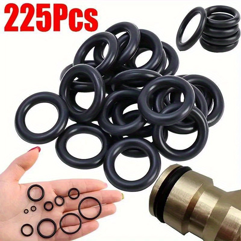 225-piece O-Ring Assortment Set for Automotive & Machinery with Oil & Water Resistant Rubber Seals.