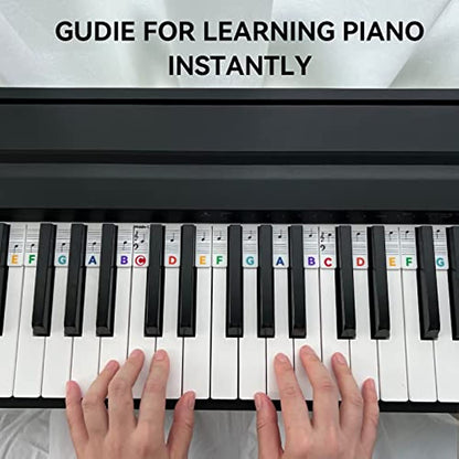 Silicone piano note guide for beginners, 88 key full size, removable stickers, reusable, no adhesive required. Quick & easy music learning.