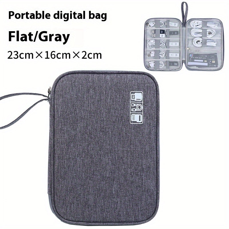 Waterproof digital storage box for travel, organizes various electronic devices and accessories.