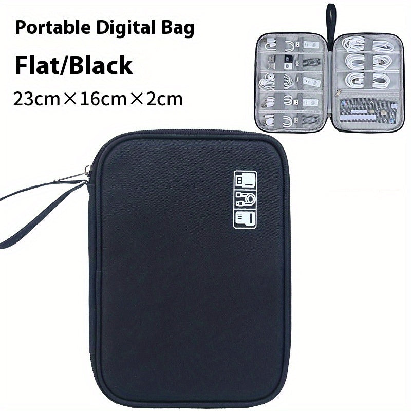 Waterproof digital storage box for travel, organizes various electronic devices and accessories.