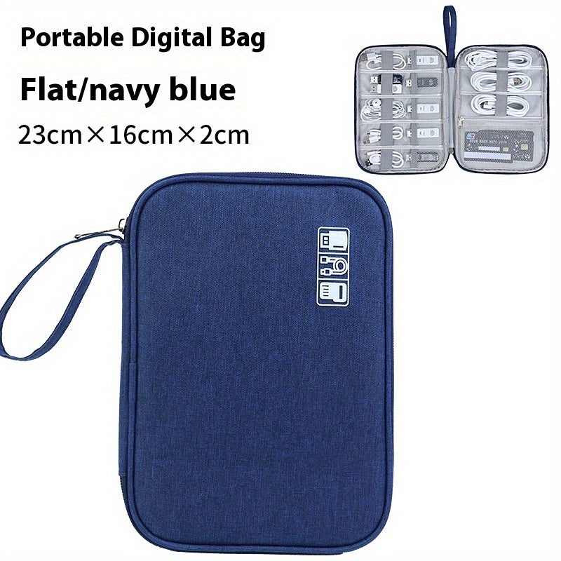 Waterproof digital storage box for travel, organizes various electronic devices and accessories.