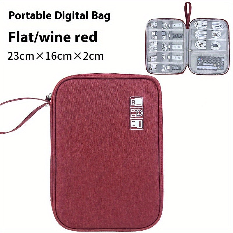 Waterproof digital storage box for travel, organizes various electronic devices and accessories.