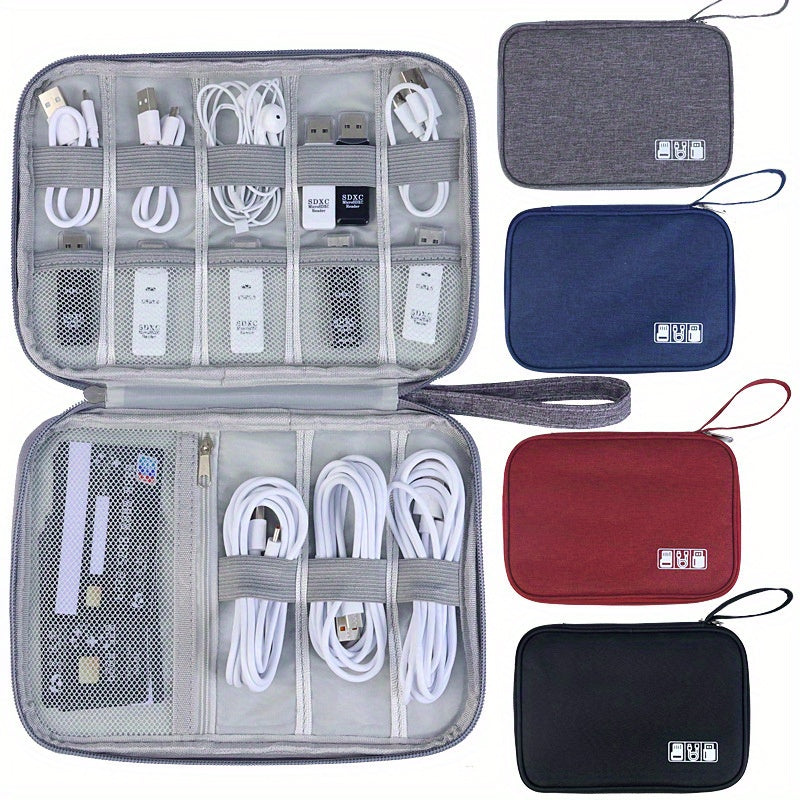 Waterproof digital storage box for travel, organizes various electronic devices and accessories.