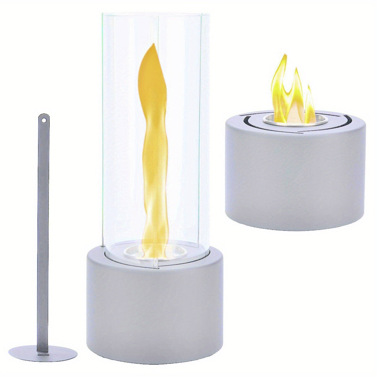 Glass Cylinder Modern Tabletop Fireplace - Metallic Fire Pit for Indoor and Outdoor Use, Alcohol-Fueled, No Electricity Needed - 1 Pack