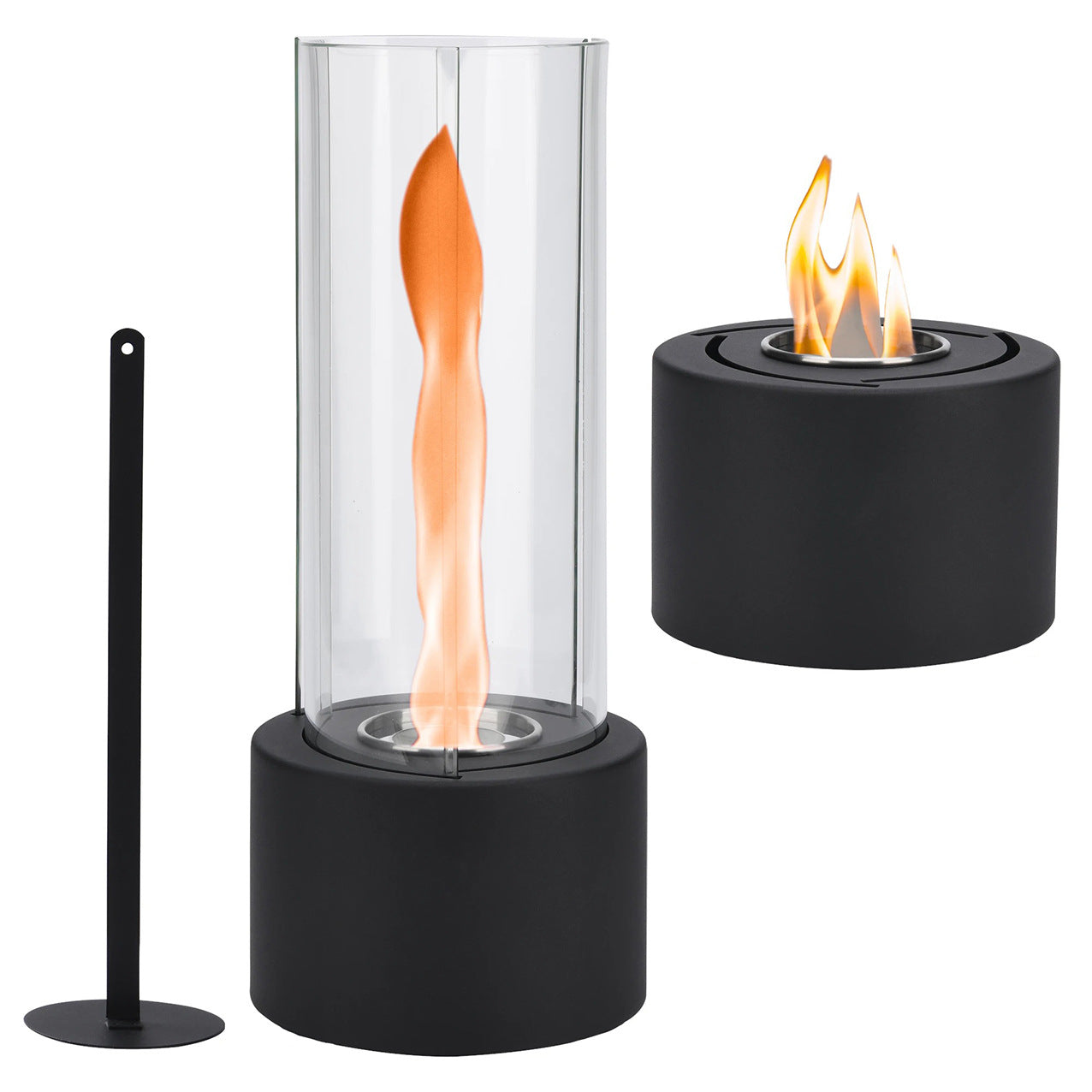 Glass Cylinder Modern Tabletop Fireplace - Metallic Fire Pit for Indoor and Outdoor Use, Alcohol-Fueled, No Electricity Needed - 1 Pack