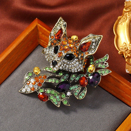 Exquisite Fox-Shaped Animal Brooch Pin adorned with Rhinestones, Fashionable Vintage Crystal Brooch for both Men and Women, Sophisticated Accessory for Suit Coats