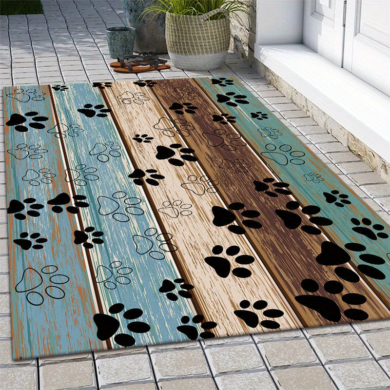 Welcome guests in style with the Paw Print Welcome Door Rug, perfect for both indoor and outdoor use. This durable, anti-slip, and quick-dry rug is a stylish addition to any living room, bedroom, bathroom, kitchen, patio, or laundry room. Its