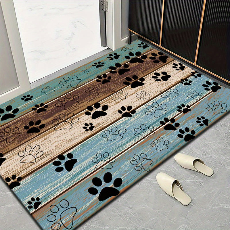 Welcome guests in style with the Paw Print Welcome Door Rug, perfect for both indoor and outdoor use. This durable, anti-slip, and quick-dry rug is a stylish addition to any living room, bedroom, bathroom, kitchen, patio, or laundry room. Its