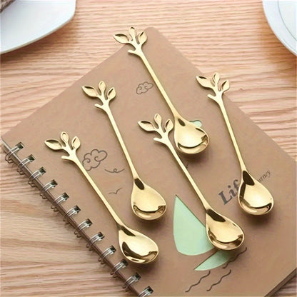 Stylish Stainless Steel Leaf Spoon Set, 11.94 cm, Ideal for Coffee, Tea, Dessert, and Appetizers, Reliable Kitchen Must-Have, Shiny Mirror Finish