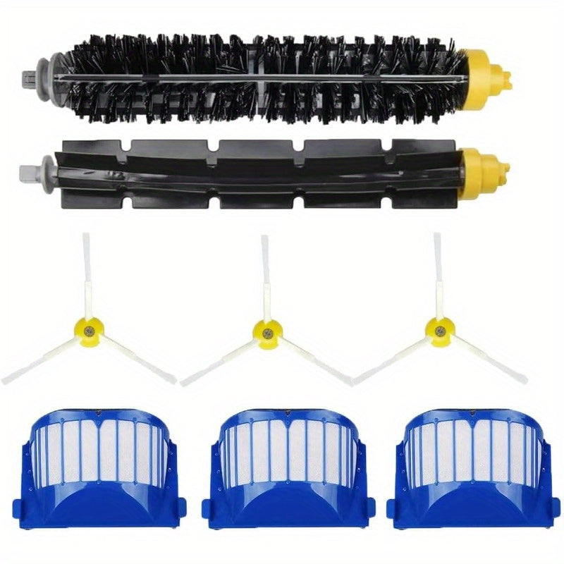 Replacement parts kit for iRobot Roomba 600 & 500 Series - includes brushes and filters. Compatible with various models including 694, 676, 675, 692, 695, 677, 671, 655, 690, 680, 660, 650, 620, 614, 595, 585, and 564. Made of plastic material, these