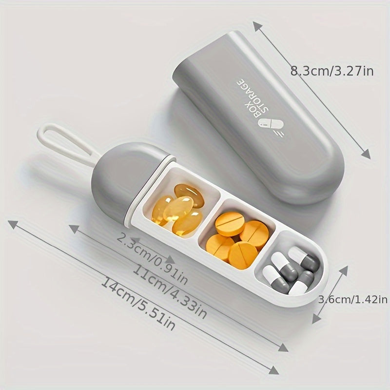 Mini portable pill box with three compartments for travel