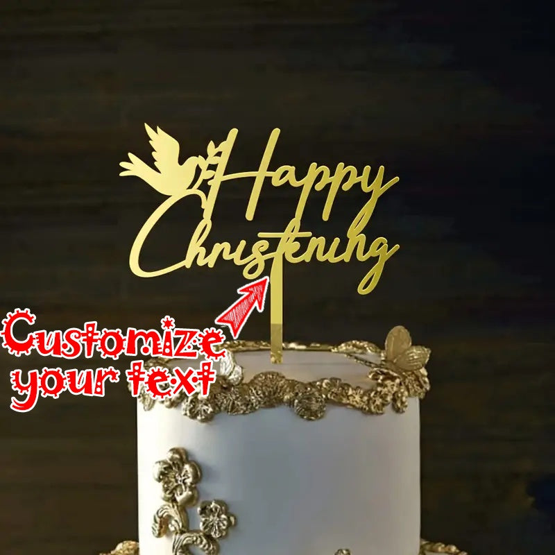 Personalized Acrylic Cake Topper for Christening Celebration - Customizable Cake Decoration for Birthday Party, Dessert Table Decor, Baking Supplies - Perfect for Ages 12 and Above - Special Keepsake Gift (1 Piece)