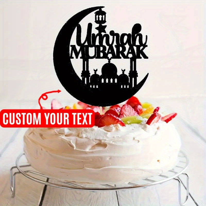 Celebrate with Elegance: Customize your dessert presentation with the 1PC Umrah Mubarak Acrylic Cake Topper Decoration. This elegant black design is perfect for Islamic celebrations, birthdays, and parties. Suitable for ages 12 and up.