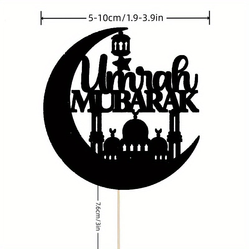 Celebrate with Elegance: Customize your dessert presentation with the 1PC Umrah Mubarak Acrylic Cake Topper Decoration. This elegant black design is perfect for Islamic celebrations, birthdays, and parties. Suitable for ages 12 and up.