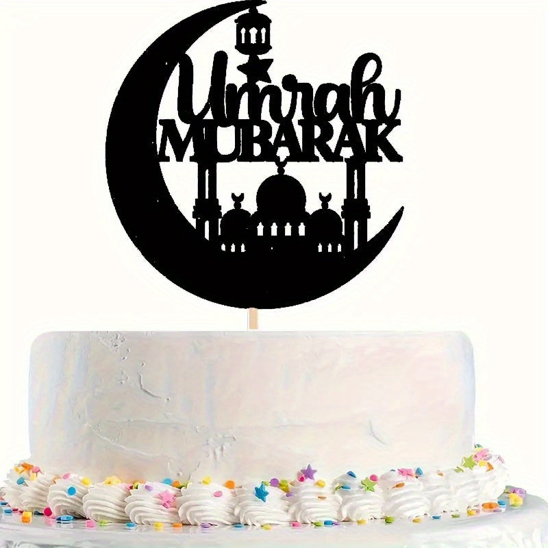 Celebrate with Elegance: Customize your dessert presentation with the 1PC Umrah Mubarak Acrylic Cake Topper Decoration. This elegant black design is perfect for Islamic celebrations, birthdays, and parties. Suitable for ages 12 and up.